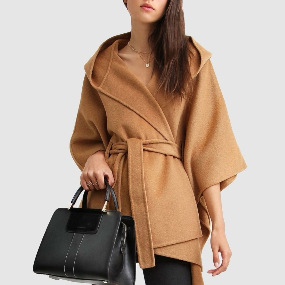 Belle & Bloom - Jackson Landing Wool Blend Cape Coat in Dark Camel